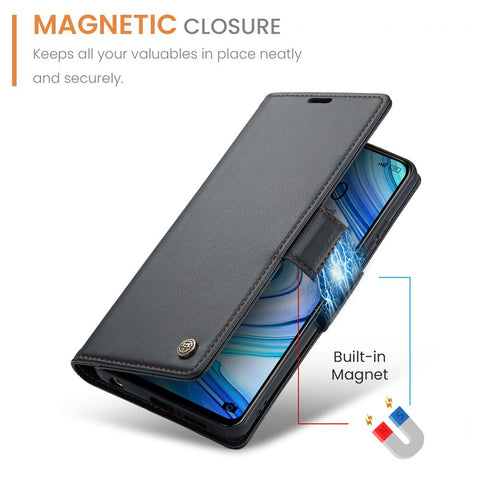 For Xiaomi Redmi Note 9S 4G / Note 9 Pro 4G / Note 9 Pro Max Leather Case CASEME 023 RFID Blocking 3 Card Slot Mobile Cover