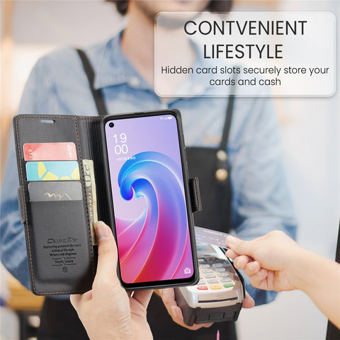 For Oppo A96 4G / A36 / A76 / K10 4G / Realme 9i 4G Leather Case CASEME 023 RFID Blocking 3 Card Slot Mobile Cover