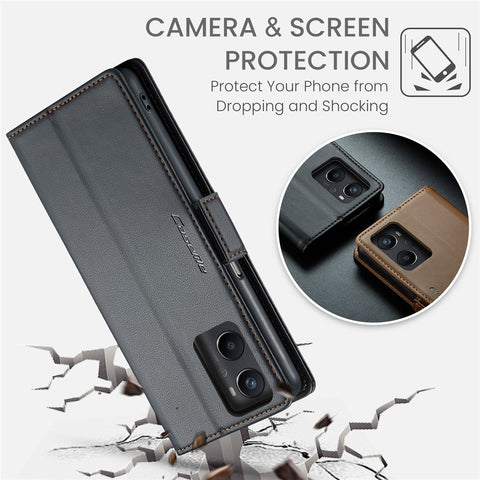 For Oppo A96 4G / A36 / A76 / K10 4G / Realme 9i 4G Leather Case CASEME 023 RFID Blocking 3 Card Slot Mobile Cover
