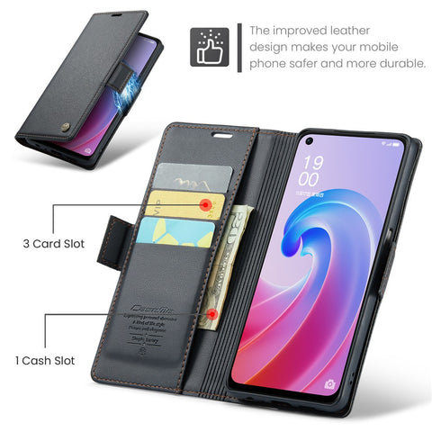 For Oppo A96 4G / A36 / A76 / K10 4G / Realme 9i 4G Leather Case CASEME 023 RFID Blocking 3 Card Slot Mobile Cover