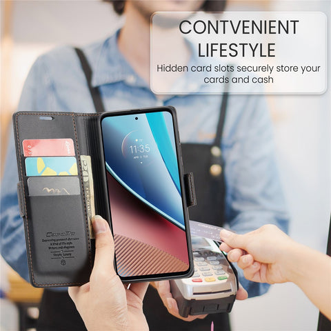 For Motorola Moto G Stylus 5G (2023) Leather Case CASEME 023 RFID Blocking 3 Card Slot Mobile Cover