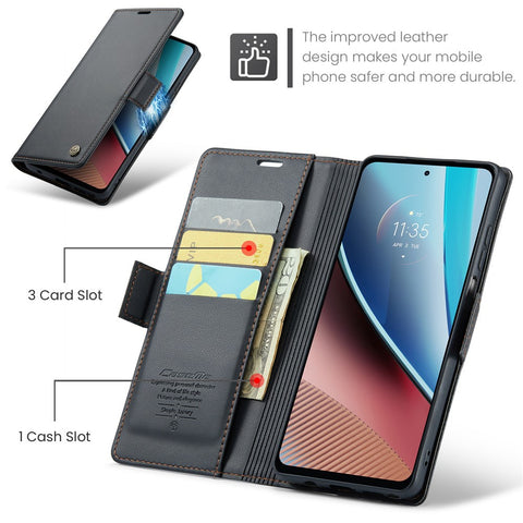 For Motorola Moto G Stylus 5G (2023) Leather Case CASEME 023 RFID Blocking 3 Card Slot Mobile Cover