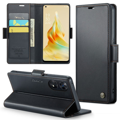For Oppo Reno8 T 4G Leather Case CASEME 023 RFID Blocking 3 Card Slot Mobile Cover