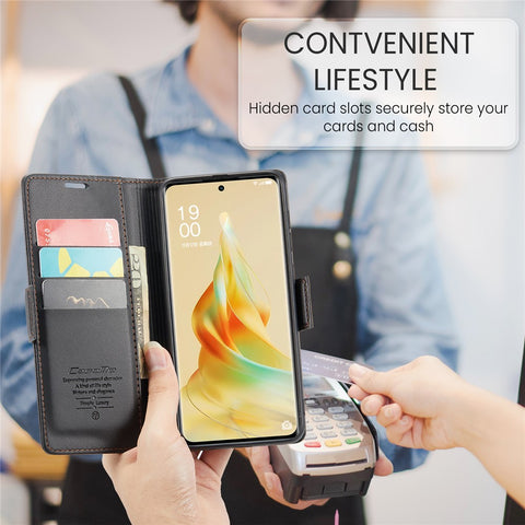 For Oppo Reno8 T 4G Leather Case CASEME 023 RFID Blocking 3 Card Slot Mobile Cover