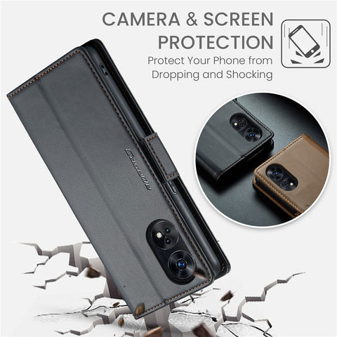 For Oppo Reno8 T 4G Leather Case CASEME 023 RFID Blocking 3 Card Slot Mobile Cover