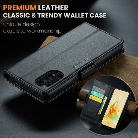 For Oppo Reno8 T 4G Leather Case CASEME 023 RFID Blocking 3 Card Slot Mobile Cover