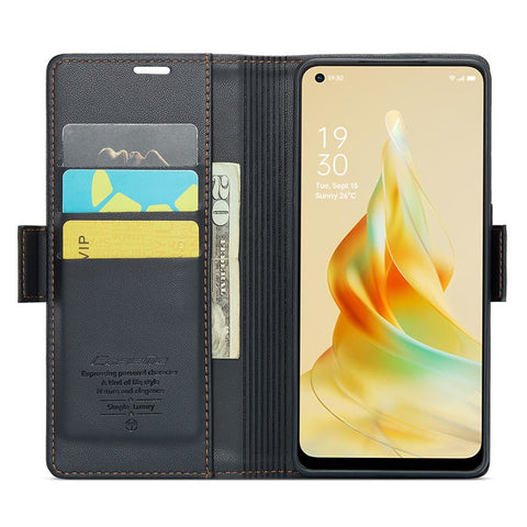 For Oppo Reno8 T 4G Leather Case CASEME 023 RFID Blocking 3 Card Slot Mobile Cover