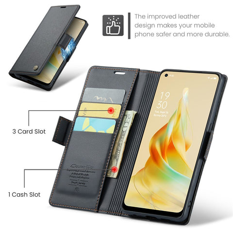 For Oppo Reno8 T 4G Leather Case CASEME 023 RFID Blocking 3 Card Slot Mobile Cover