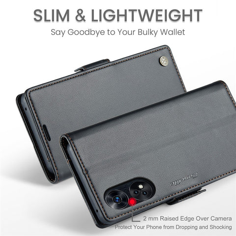 For Oppo Reno8 T 4G Leather Case CASEME 023 RFID Blocking 3 Card Slot Mobile Cover