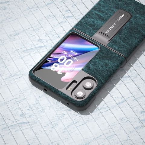 ABEEL For Oppo Find N2 Flip 5G Kickstand Phone Case PU Leather+PC Litchi Texture Back Cover