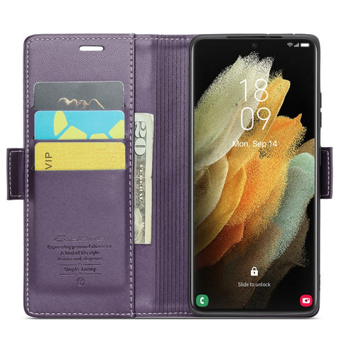 For Samsung Galaxy S21 Ultra 5G Leather Case CASEME 023 RFID Blocking 3 Card Slot Mobile Cover
