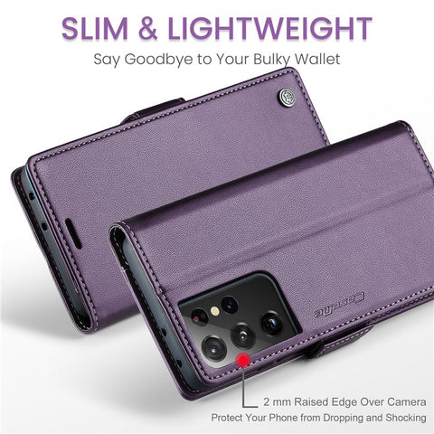For Samsung Galaxy S21 Ultra 5G Leather Case CASEME 023 RFID Blocking 3 Card Slot Mobile Cover