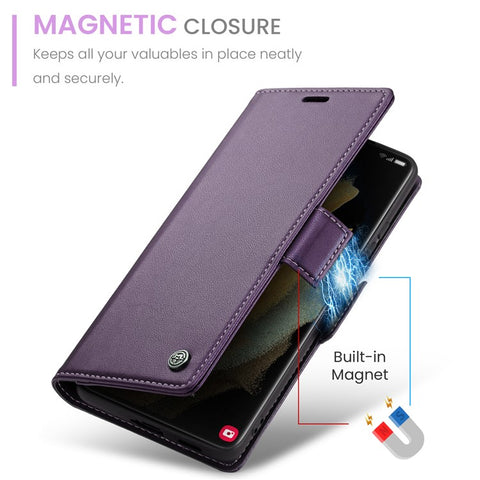 For Samsung Galaxy S21 Ultra 5G Leather Case CASEME 023 RFID Blocking 3 Card Slot Mobile Cover