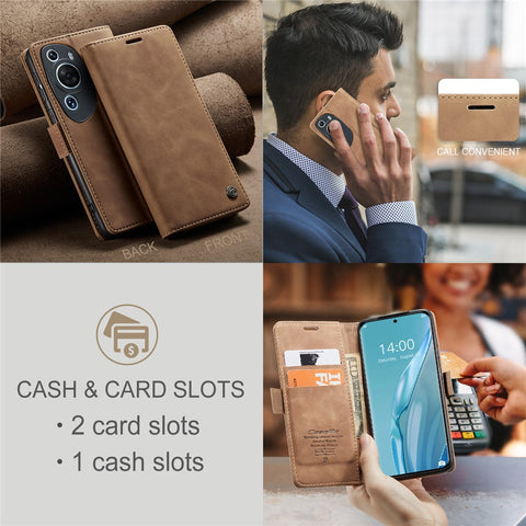 CASEME 013 Series For Huawei P60 Art PU Leather Stand Wallet Case Shockproof Phone Cover