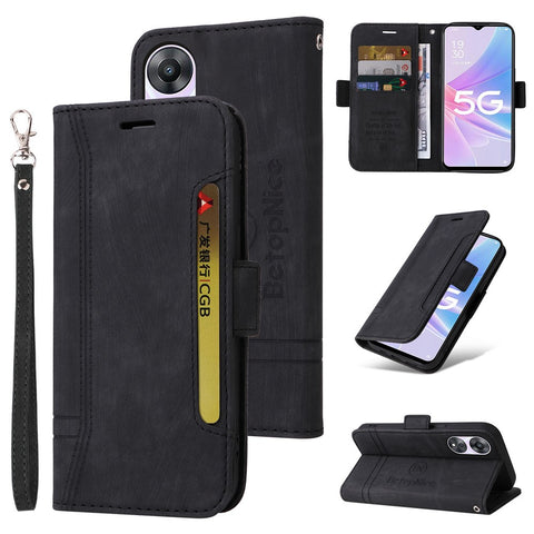 BETOPNICE 001 For Oppo A58 5G / A78 5G PU Leather Flip Cover Stitching Imprinted Wallet Phone Case