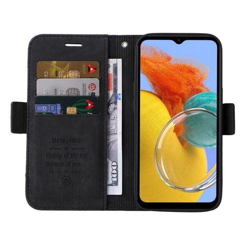 BETOPNICE 001 For Samsung Galaxy M14 / F14 5G Imprinted Line Wallet Stand Cover PU Leather Phone Case