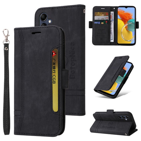BETOPNICE 001 For Samsung Galaxy M14 / F14 5G Imprinted Line Wallet Stand Cover PU Leather Phone Case