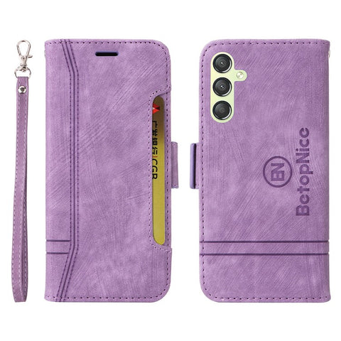 BETOPNICE 001 For Samsung Galaxy M14 / F14 5G Imprinted Line Wallet Stand Cover PU Leather Phone Case
