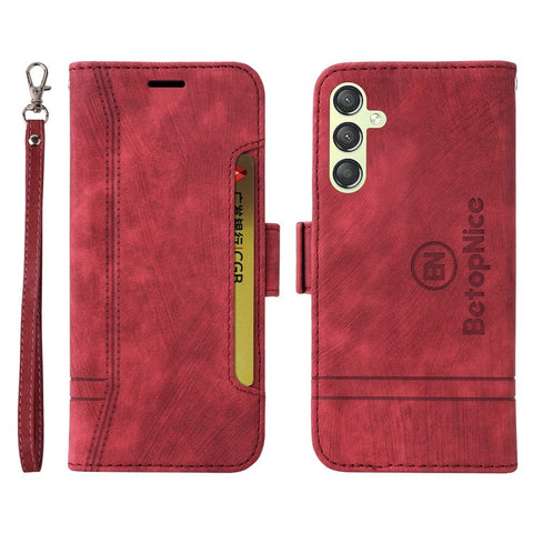 BETOPNICE 001 For Samsung Galaxy M14 / F14 5G Imprinted Line Wallet Stand Cover PU Leather Phone Case