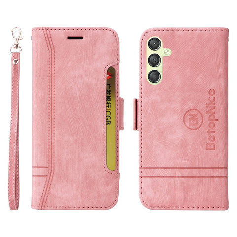 BETOPNICE 001 For Samsung Galaxy M14 / F14 5G Imprinted Line Wallet Stand Cover PU Leather Phone Case