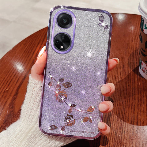 KADEM Glitter Phone Cover for Oppo A98 5G Rhinestone Flower TPU Gradient Back Case