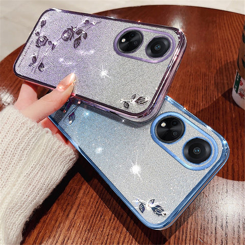 KADEM For Oppo A98 5G Phone Case Glitter Rhinestone Gradient TPU Cover with Carrying Strap