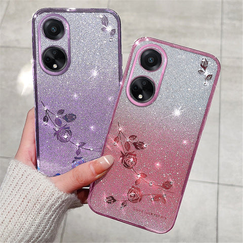 KADEM For Oppo A98 5G Phone Case Glitter Rhinestone Gradient TPU Cover with Carrying Strap