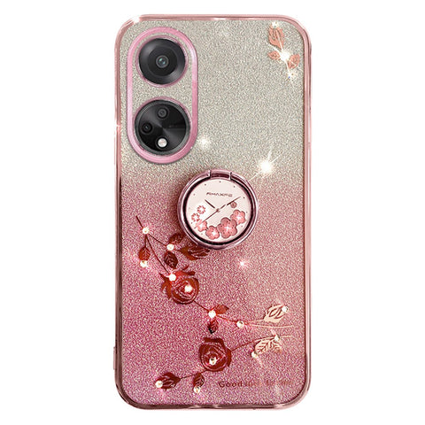 KADEM Ring Kickstand Glitter TPU Case for Oppo A98 5G Rhinestone Flower Pattern Phone Cover