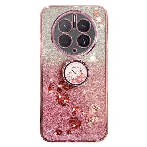 KADEM For Huawei Mate 50 Pro 4G Ring Kickstand Gradient Cover Glitter Flower TPU Phone Case