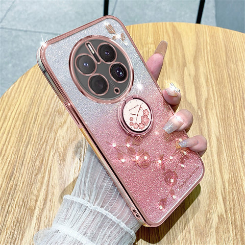 KADEM For Huawei Mate 50 Pro 4G Ring Kickstand Gradient Cover Glitter Flower TPU Phone Case