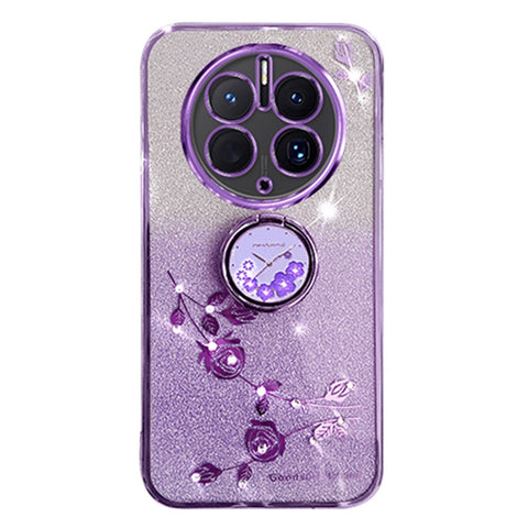 KADEM For Huawei Mate 50 Pro 4G Ring Kickstand Gradient Cover Glitter Flower TPU Phone Case