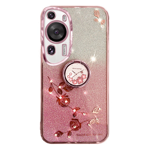 KADEM For Huawei P60 Art Rhinestone Flower TPU Cover Stylish Glitter Phone Case with Ring Kickstand
