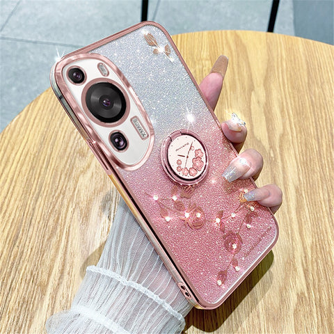 KADEM For Huawei P60 Art Rhinestone Flower TPU Cover Stylish Glitter Phone Case with Ring Kickstand