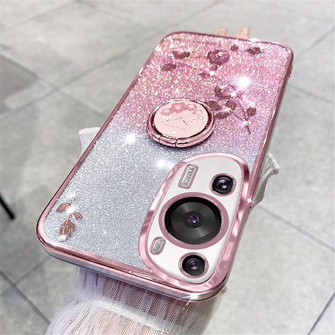 KADEM For Huawei P60 Art Rhinestone Flower TPU Cover Stylish Glitter Phone Case with Ring Kickstand