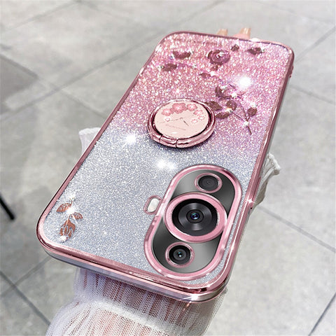 KADEM For Huawei nova 11 / nova 12s 4G / nova 12 Lite 4G Rhinestone Flower Ring Kickstand Cover Glitter TPU Anti-scratch Phone Case