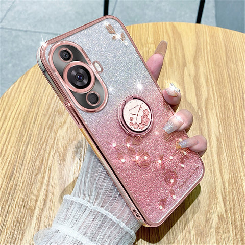 KADEM For Huawei nova 11 / nova 12s 4G / nova 12 Lite 4G Rhinestone Flower Ring Kickstand Cover Glitter TPU Anti-scratch Phone Case