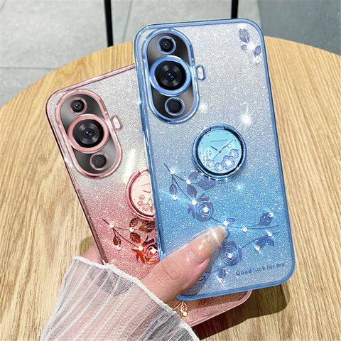 KADEM For Huawei nova 11 / nova 12s 4G / nova 12 Lite 4G Rhinestone Flower Ring Kickstand Cover Glitter TPU Anti-scratch Phone Case