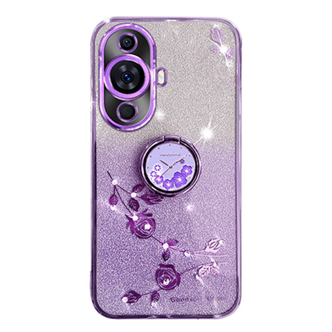 KADEM For Huawei nova 11 Pro / 11 Ultra Ring Kickstand TPU Cover Flower Pattern Glitter Phone Case
