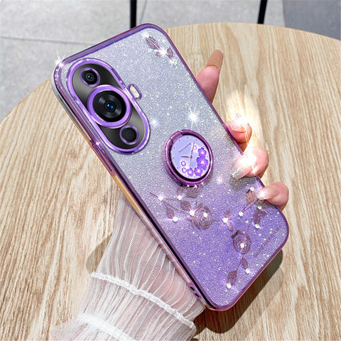 KADEM For Huawei nova 11 Pro / 11 Ultra Ring Kickstand TPU Cover Flower Pattern Glitter Phone Case