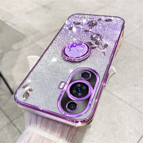 KADEM For Huawei nova 11 Pro / 11 Ultra Ring Kickstand TPU Cover Flower Pattern Glitter Phone Case