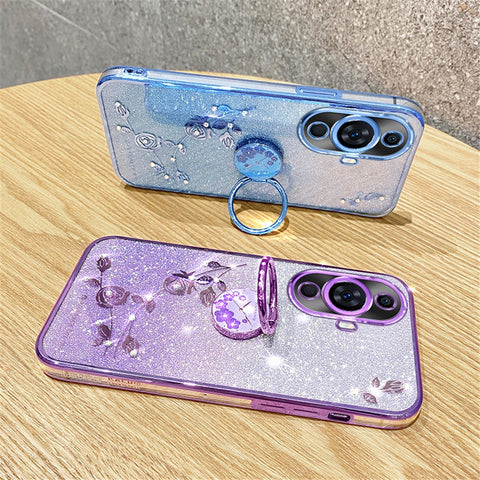 KADEM For Huawei nova 11 Pro / 11 Ultra Ring Kickstand TPU Cover Flower Pattern Glitter Phone Case