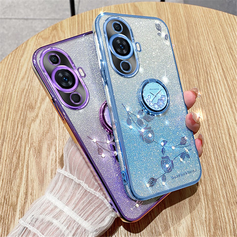 KADEM For Huawei nova 11 Pro / 11 Ultra Ring Kickstand TPU Cover Flower Pattern Glitter Phone Case