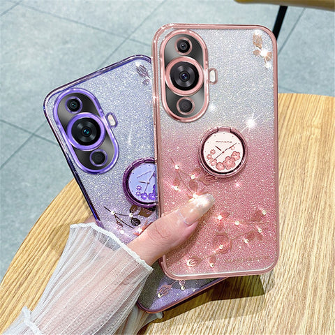 KADEM For Huawei nova 11 Pro / 11 Ultra Ring Kickstand TPU Cover Flower Pattern Glitter Phone Case