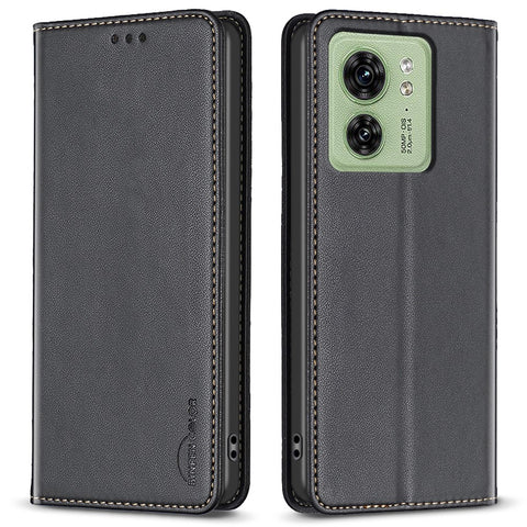 BINFEN COLOR BF18 For Motorola Edge 40 5G Leather Flip Cover Auto-absorbed Magnetic Phone Case with Card Holder