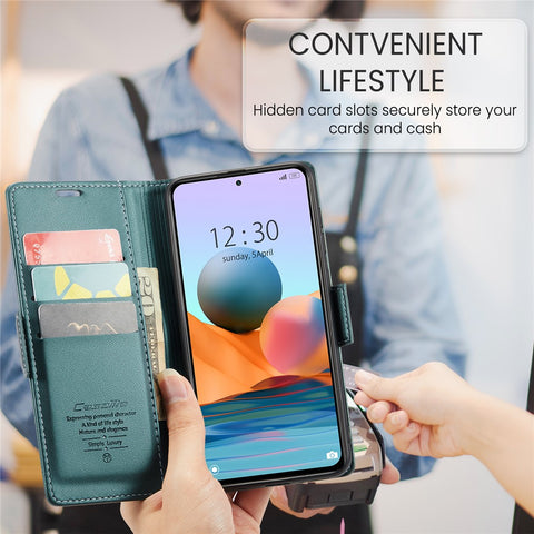 For Xiaomi Redmi Note 10 Pro 4G (India) / (Global) / Note 10 Pro Max 4G Leather Case CASEME 023 RFID Blocking 3 Card Slot Mobile Cover