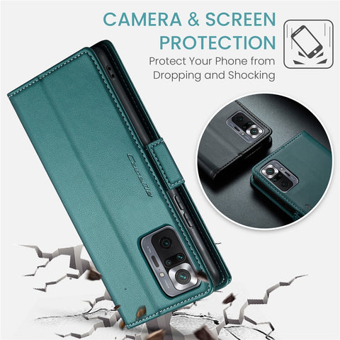 For Xiaomi Redmi Note 10 Pro 4G (India) / (Global) / Note 10 Pro Max 4G Leather Case CASEME 023 RFID Blocking 3 Card Slot Mobile Cover