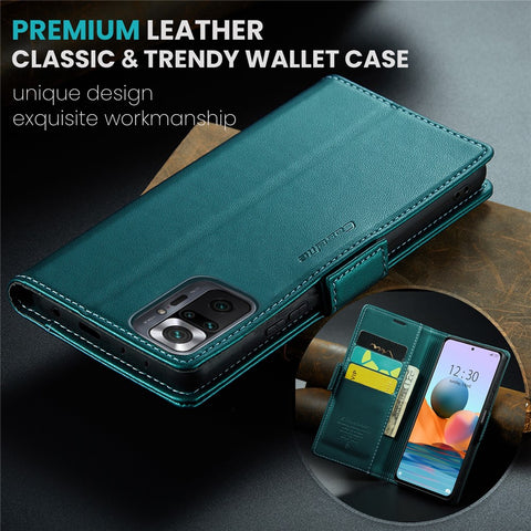 For Xiaomi Redmi Note 10 Pro 4G (India) / (Global) / Note 10 Pro Max 4G Leather Case CASEME 023 RFID Blocking 3 Card Slot Mobile Cover