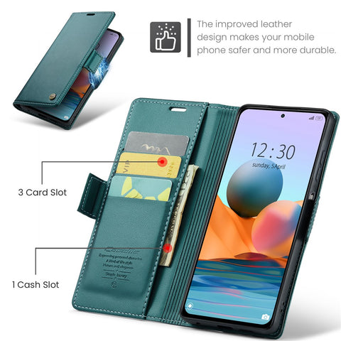 For Xiaomi Redmi Note 10 Pro 4G (India) / (Global) / Note 10 Pro Max 4G Leather Case CASEME 023 RFID Blocking 3 Card Slot Mobile Cover