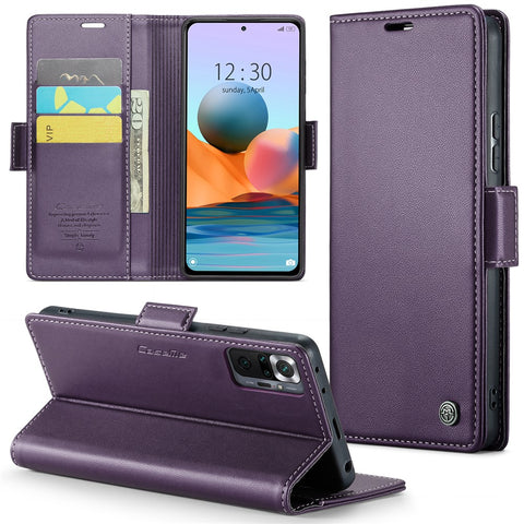 For Xiaomi Redmi Note 10 Pro 4G (India) / (Global) / Note 10 Pro Max 4G Leather Case CASEME 023 RFID Blocking 3 Card Slot Mobile Cover