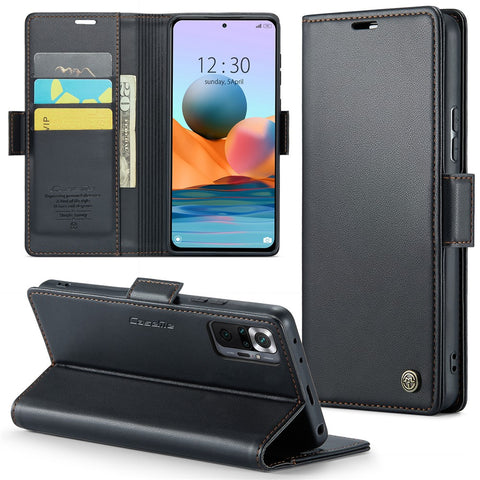 For Xiaomi Redmi Note 10 Pro 4G (India) / (Global) / Note 10 Pro Max 4G Leather Case CASEME 023 RFID Blocking 3 Card Slot Mobile Cover